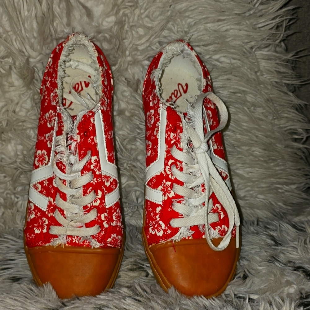 Vans Vintage Women’s Hibiscus Skater Rubber Toe Shoes Size 8